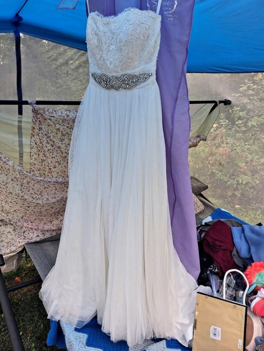 Mon Cheri Floral Lace Tulle Wedding Dress Size 12